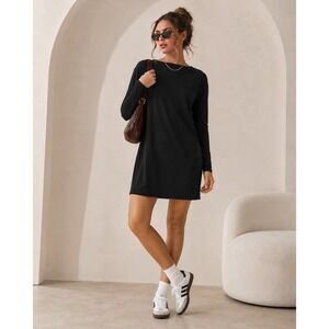 Lululemon Back In Action Long Sleeve Dress Black Pima Cotton Relaxed Oversized